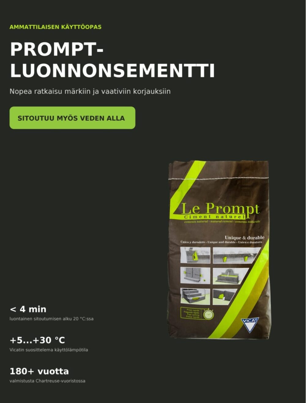 Prompt tsemenntti tehnilised näitajad tume taust Nopeasti sitoutuva sideaine vs tavallinen sementti