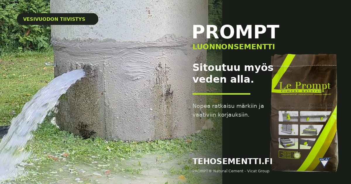 kaevuleke koos kotiga paremal pool PROMPT pikasementti aktiivisen vesivuodon tiivistämiseen
